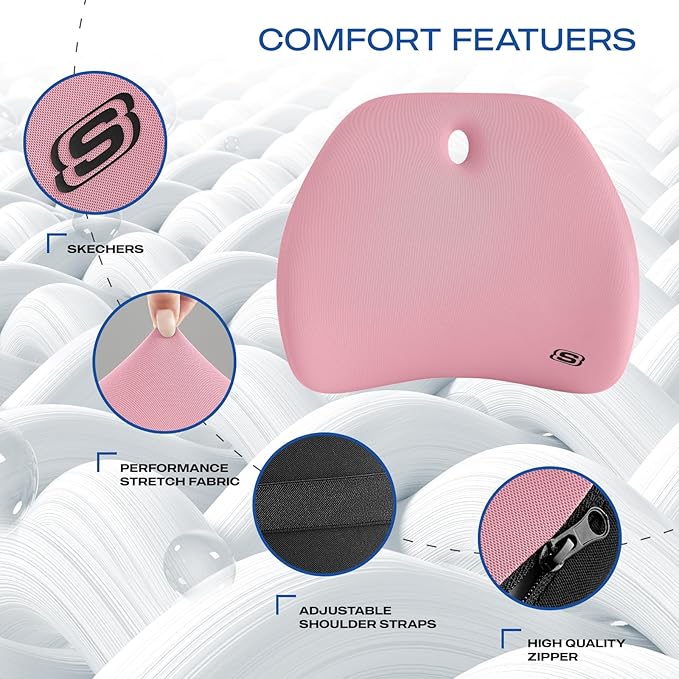 Skechers Lumbar Support Pillow for Office Chair,Memory Foam Lumbar Pillow,Lower Back Pain Relief Lumbar Pillow,Ergonomic Design Back Support Pillow for Office Chair,Car,Home,Travel,Pink