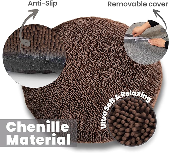 Muddy Mat®Cloud K-9 Bed for Dogs & Cats, Soft & Relaxing Donut Dog Bed, Chenille Material, Removable Cover, Washable & Dryer Safe–Brown Medium(35'x35')