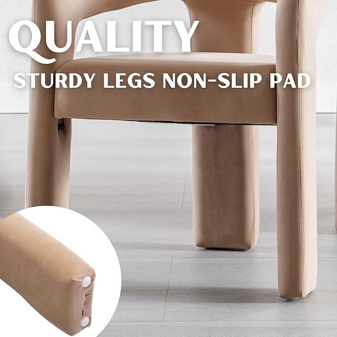 Modern Barrel Dining Chairs Set of 5, Velvet Upholstered Accent Side Chair with Arms Comfy Makeup Vanity Chairs, Dining Living Room Kitchen Chairs, Khaki