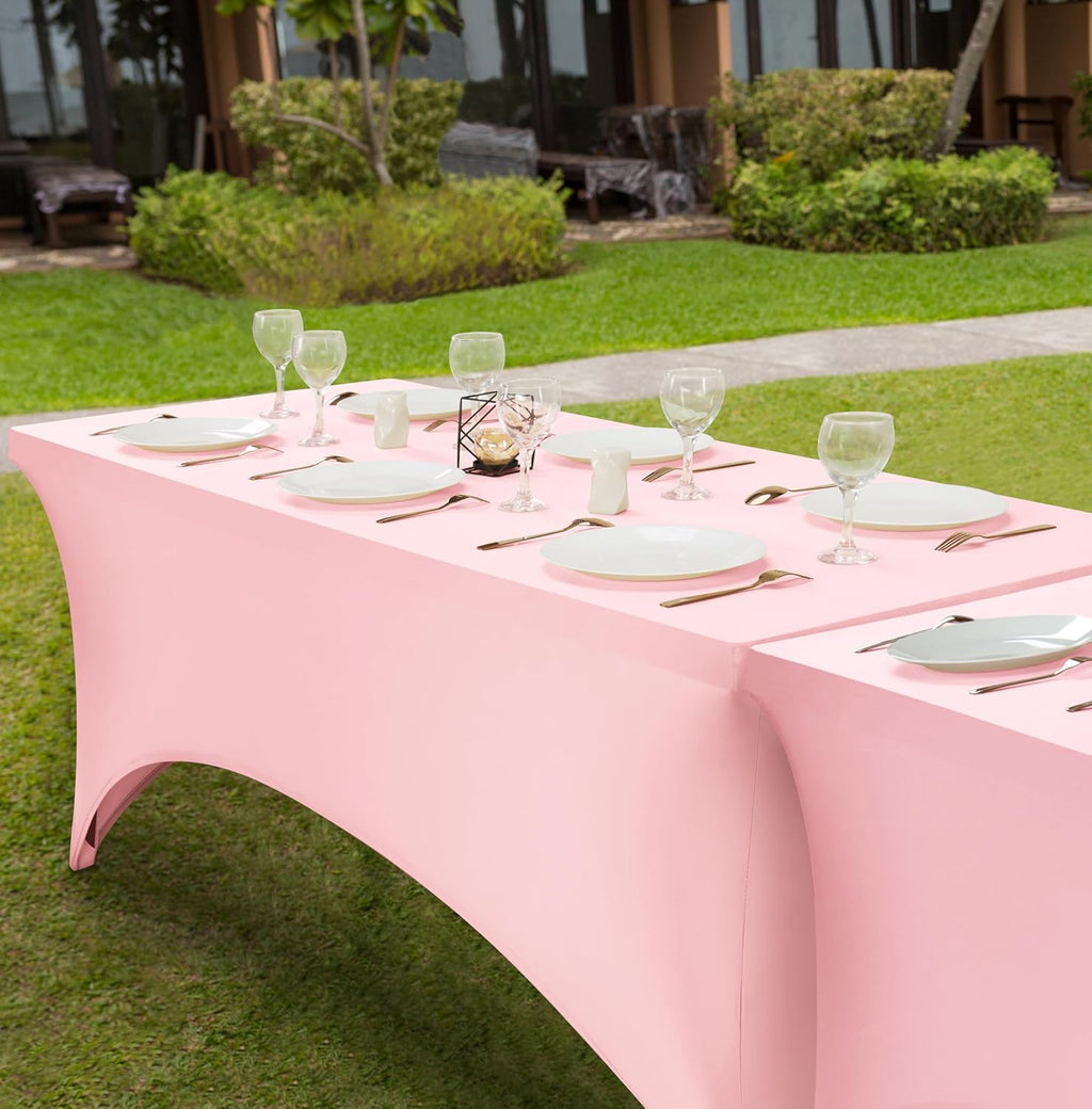 Utopia Kitchen 6FT Spandex Tablecloth [2 Pack, Pink] 200 GSM Stretch, Fitted, Washable and Wrinkle Resistant Table Cloth Rectangle Cover for Trade Shows, Wedding, Parties [72Lx30Wx30H Inch]