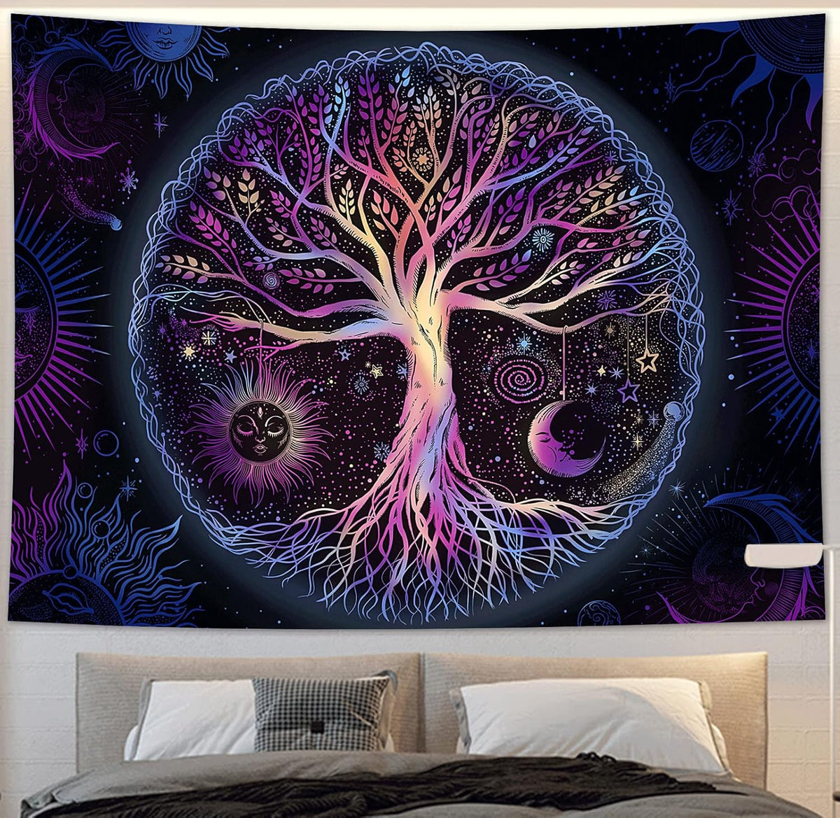 FORATER Tree of Life Tapestry Wall Hanging Colorful Life Tree Tapestries Aesthetic Sun and Moon Galaxy Wall Tapestry for Bedroom Living Room Dorm (61 x 82 Inch, Multicolor)