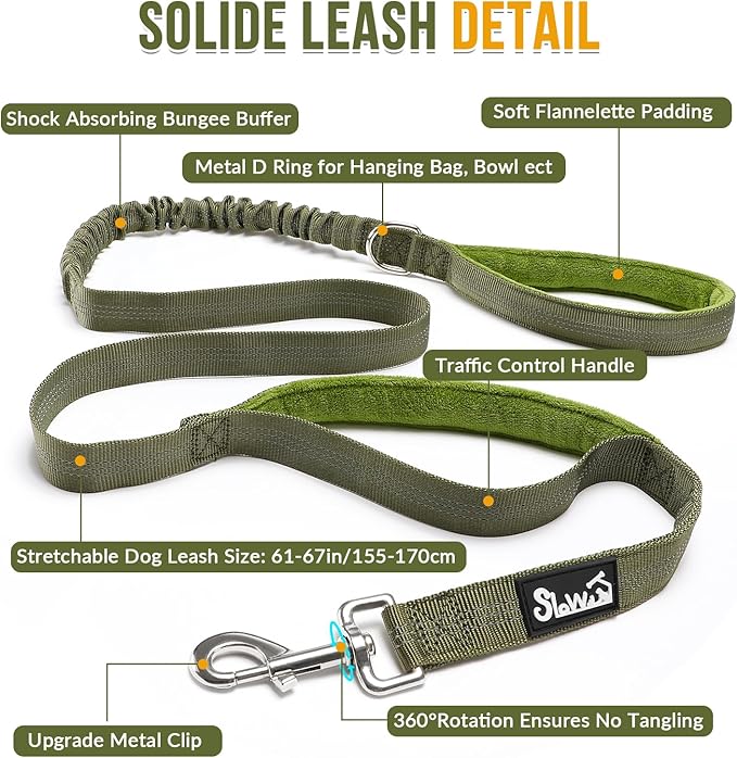 SlowTon No Pull Dog Harness with Front Clip - Heavy Duty, Soft Padded | Neck & Chest Adjustable, Tactical Pet Vest and Leash Set for Large Medium Sized Dogs, for Easy Walk & Training, Green M