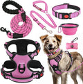LOBEVE No Pull Dog Harness, Collar & Leash Set | Includes Dog Seat Belt, Collapsible Bowls & Poop Bag Dispenser. Ideal for Training, Walking, Hiking. Fits Small to Large Dogs(Pink-XL)