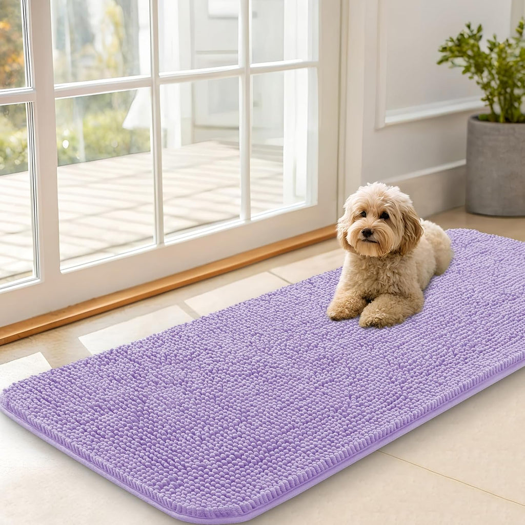 OLANLY Dog Door Mat for Muddy Paws 47x20, Absorbs Moisture and Dirt, Absorbent Non-Slip Washable Doormat, Quick Dry Chenille Mud Mat for Dogs, Entry Indoor Entryway Carpet for Inside Floor, Lavender