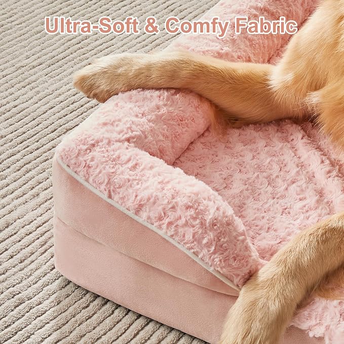 WNPETHOME Orthopedic Washable XXL Dog Bed for Senior Dog Cozy Sleep | Extra Large Waterproof Big Soft Dog Couch Sofa Bed for Dogs Relax with Removable Cover Supportive Pet Bed Pink 54x36 Inch
