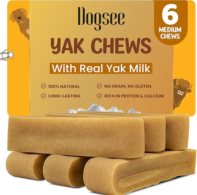 Dogsee Original Yak Cheese Himalayan Dog Chews 1lb (Medium - 6 Bars) | 100% All Natural | Dog Treats Medium Breed | Dog Chews Long Lasting for Aggressive Chewers | High Protein | Dental Sticks