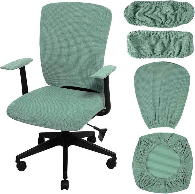 Tallew 4 Pcs Office Chair Covers Set Computer Universal Protective Stretchable Chair Seat Covers Desk Armrest Slipcovers Pads Office Cushion Backrest for Rotating (XL,Pea Green)
