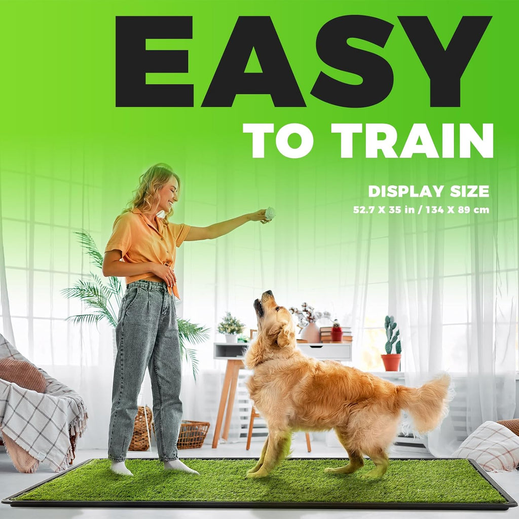 Hompet Dog Grass Pad with Tray Large, 52.7"x35", 2 Reusable Artificial Turf for Dogs Potty, Waterproof Non-Slip Washable Pee Pads, Quickly Absorbency Portable Dog Litter Box for Indoor/Outdoor Use