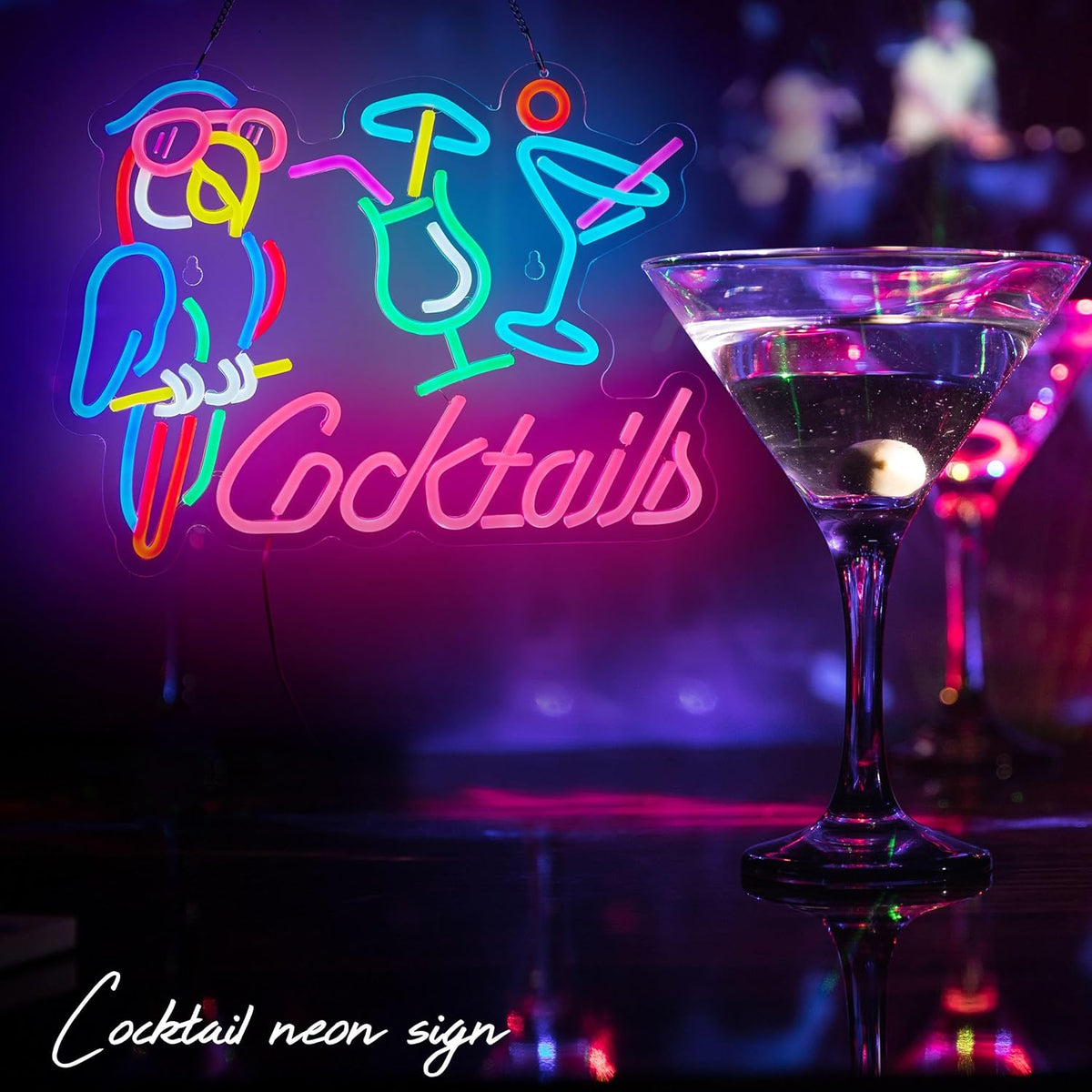 Parrot Cocktail Neon Sign for Wall Decor Bar LED Light Beer Wine Alcohol Man Cave Garage USB Powered Dimmable Art Signs