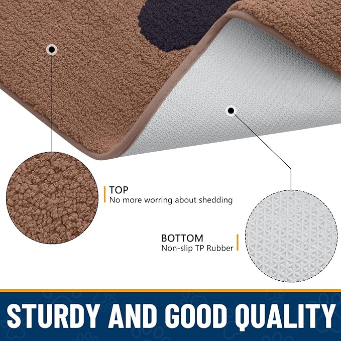 Smiry Dog Door Mat for Muddy Paws, Absorbs Moisture and Dirt, Low-Profile Entryway Mat with Non-Slip Backing, Entry Indoor Outdoor Doormat for Inside Floor (48x32 Inches, Camel and Black, Paw)