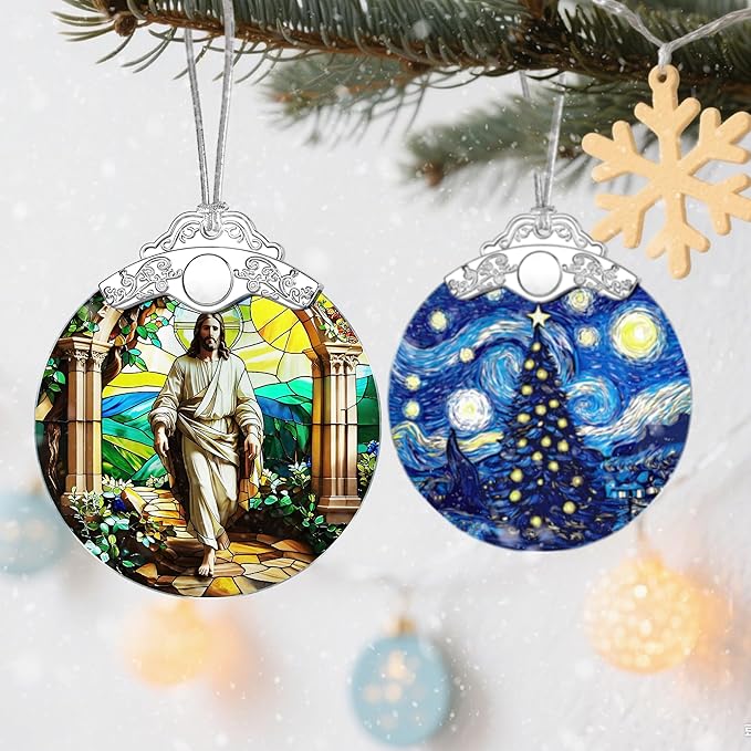 Jesus Stained Glass Christmas Decorations - Religious Christmas Ornaments | Christian Home Decor | Holiday Ornaments – Religious Gifts | Christian Gifts | Lord Jesus Gift for Easter or Xmas
