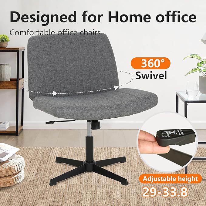 FDW Criss Cross Chair Armless Cross Legged Office Desk Chair Adjustable Swivel Ergonomic Gaming Chair No Wheels Backrest with Wide Seat Native Sponge Computer Task Vanity Chair for Home Office,Grey