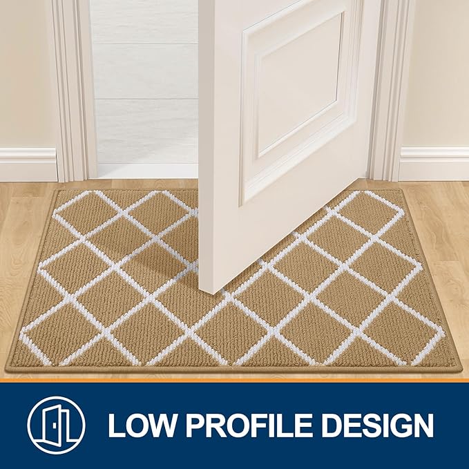 Finchitty Indoor Door Mat, Dirt Resistant and Absorbent, Low-Profile, Non-Slip, Washable Inside Floor Mats for Front Door, Back, and Entrance, 32" x 20", Beige