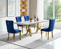 Goujxcy Faux Marble Dining Table Set for 4, Modern 5-Piece Dining Table Set with 4 Velvet Upholstered Chairs, 70" Large Long Faux Marble Kitchen Dining Room Table and Chairs with Stainless Steel Legs