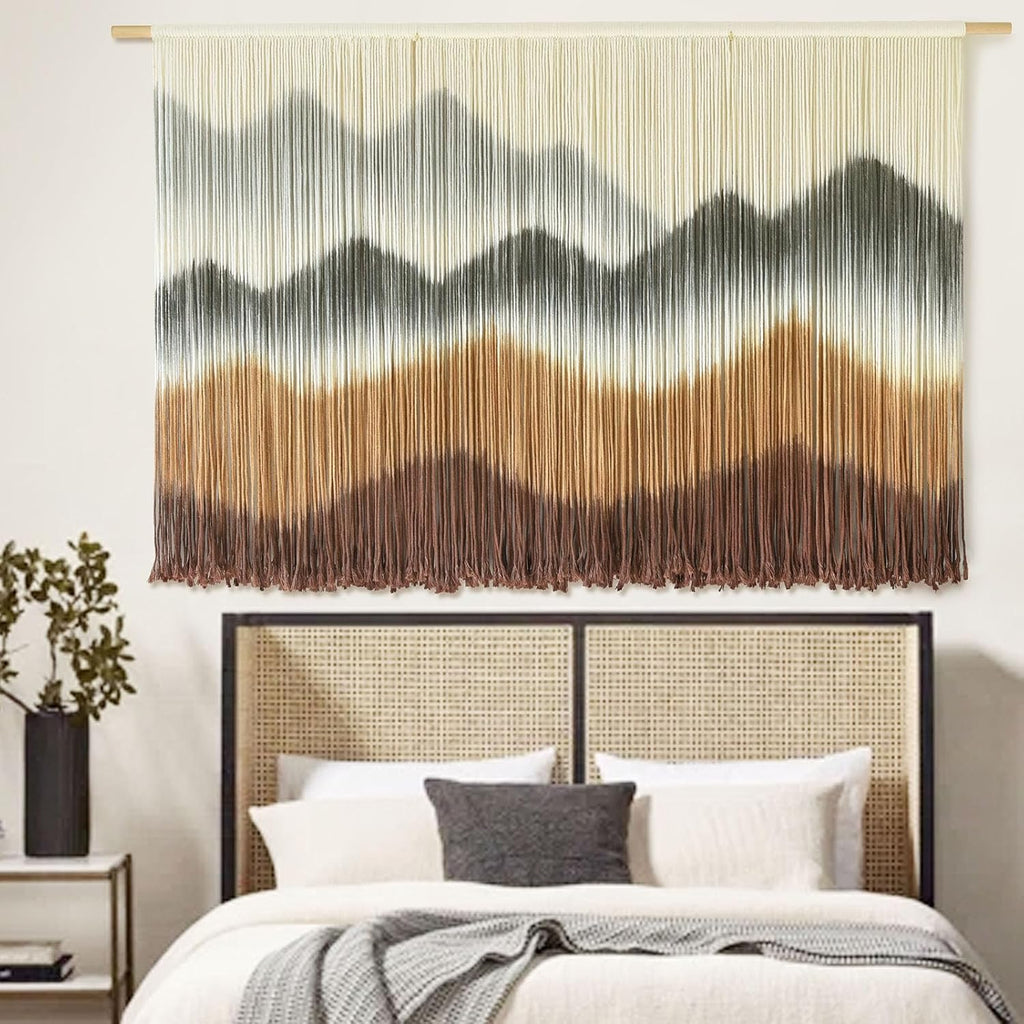 Macrame Wall Hanging Mountain Wall Art Dip-Dyed Macrame Wall Decor Modern Wall Decor Fiber Wall Art Craftsmanship 57" Wx35"L
