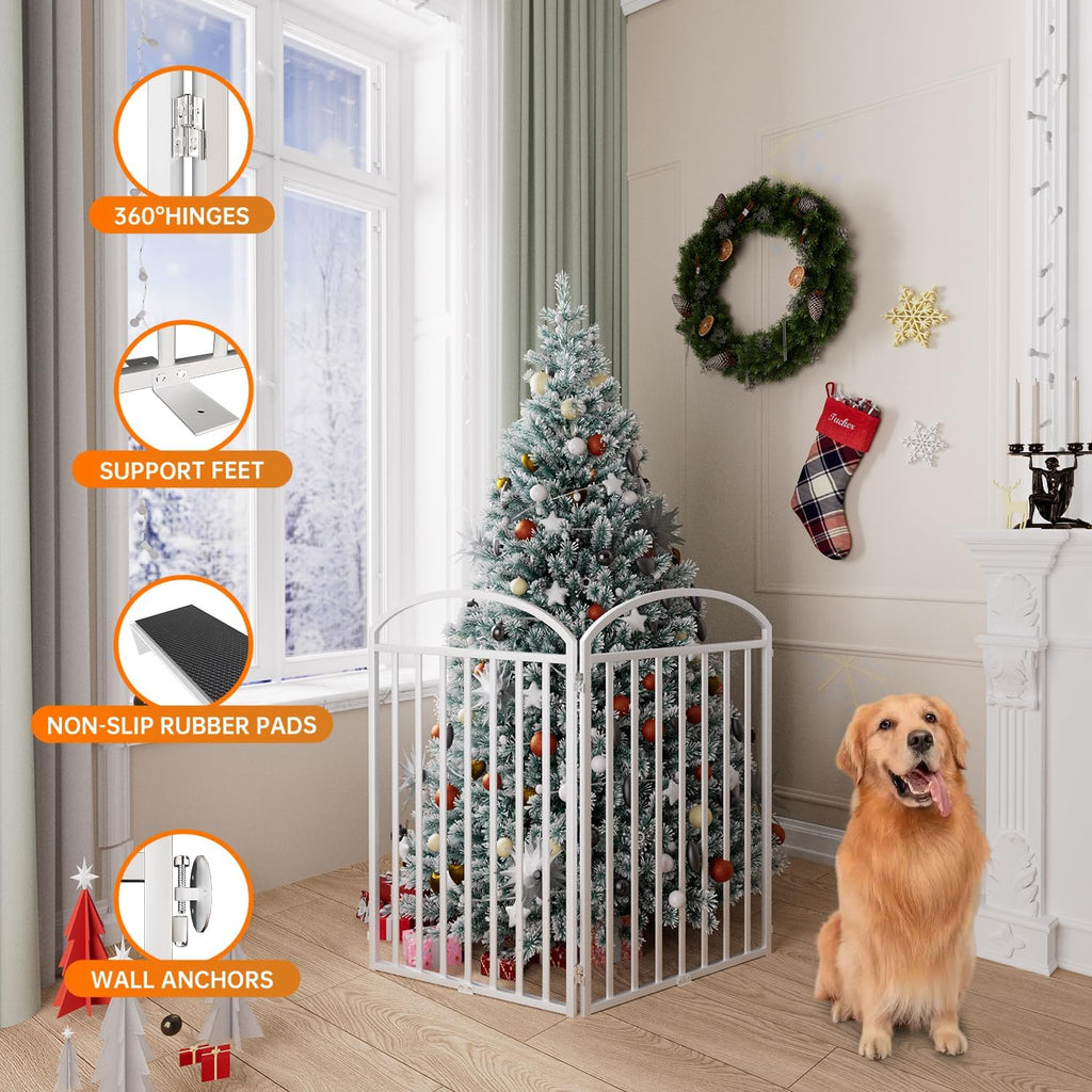 2 Panles Full Matel Freestanding Dog Gates with Door, 48"Extra Wide 36"Tall Free Standing Dog Pet Gate for Indoor & Outdoor. Foldable Pet Fences for Doorways, House, Stairs, Porch, Deck, Yard