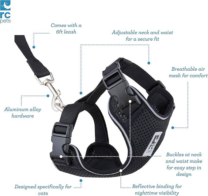 RC Pets Adventure Kitty Cat Harness | Adjustable Airmesh Vest with D-Ring and 6ft Leash for Walking and Travel | Raspberry, Large