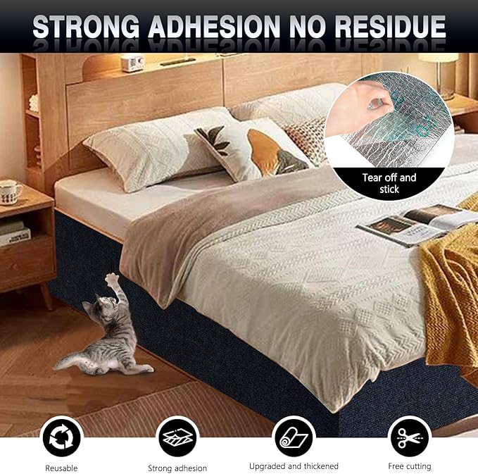 2Pack Total 78.7"x15.8" Cat Scratch Mat for Cat Couch Furniture and Wall Protector | Trimmable Self-Adhesive Carpet Climb Cat Scratcher for Covering Cat Tower and Replacement Pads (Blue)