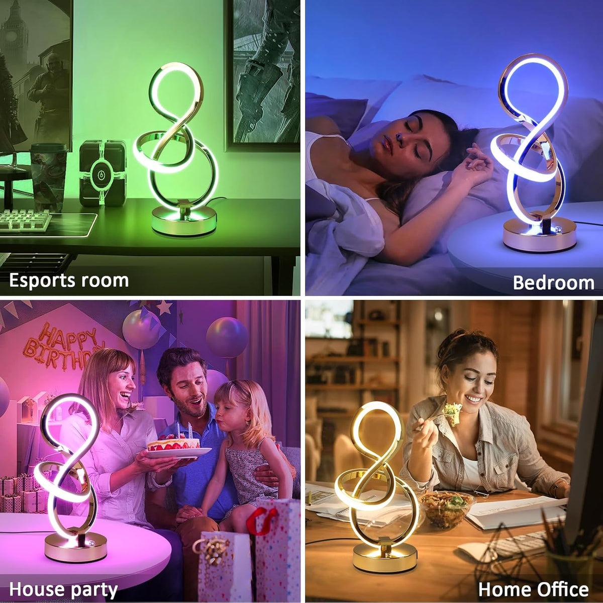 Modern Spiral Table Lamp, 7 Colors 10 Light Modes LED Nightstand Small Lamp with USB C+A Ports, Touch Dimmable Lamps for Living Room Bedroom Bedside, Unique & Cool Lamps,Gold