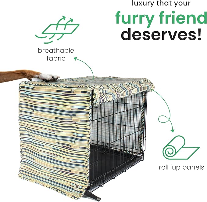 Molly Mutt I Don't Like Mondays Dog Crate Cover, 100% Cotton Canvas Cover with 2 Roll-Up Panels, Ideal for Dog or Cat Crate, Durable, Washable, and Free of Harmful Chemicals, 42" x 28" x 31"