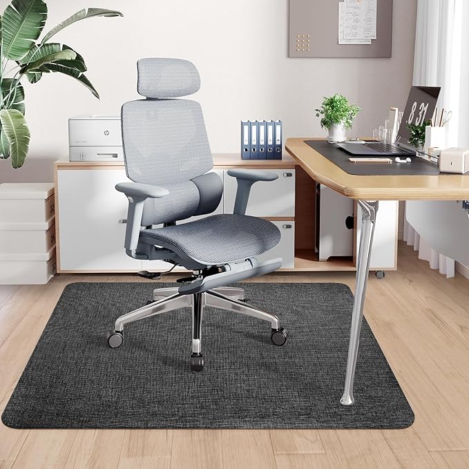 Sycoodeal Office Chair Mat for Hardwood & Tile Floor,Computer Gaming Chair Mat for Rolling Chairs Non-Curve, Anti-Slip, Heavy Duty Floor Protector for Home Office,Dark Black (48" x 60")