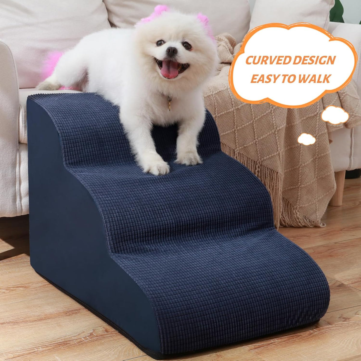 Dog Stairs and Steps for Beds Or Couches, 3-Step Pet Stairs & Steps for Small Dogs and Cats, Soft and Non-Slip Dog Ramp for Older Dogs,Pet with Joint Pain,Easy to Walk
