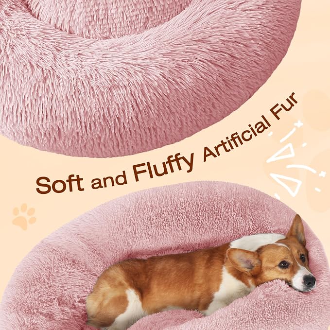 JOLLYVOGUE Dog & Cat Bed, Calming Anti-Anxiety Pet Bed for Small Dogs, Fluffy Donut Cushion for Small and Medium Pets (20")