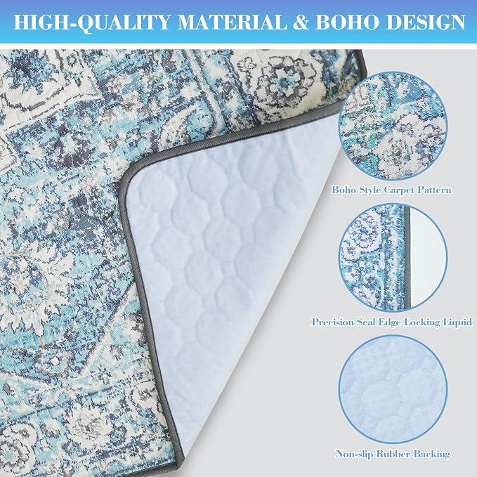 Ocean-Blue Non-Slip Dog Washable Pee Pad Extra Large 72" x 72", Reusable Pet Training Pad for Dogs, Cats, and Puppies