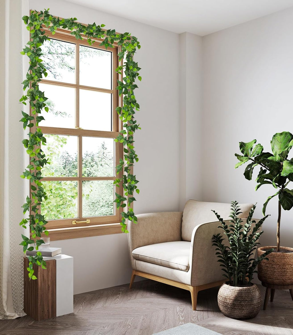 RECUTMS Artificial Vines Ivy Garland 3Pcs 6.3Ft Fake Green Leaves Ivy Garland Faux Hanging Plants Greenery Decor Artificial Vines for Home Outdoor Indoor Home Wall Garden Table Wedding Room Decor