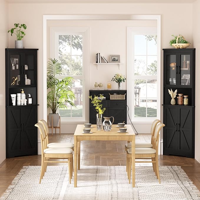 67''H Black Tall Farmhouse Corner Storage Cabinet