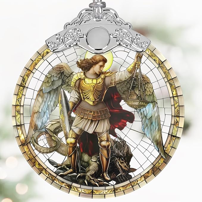 Archangel Michael Christmas Ornaments, 3" Stained Glass Christmas Decor, Christmas Tree Ornaments, Gifts for Men, Unique Gift Idea, Perfect for Holiday Party, Tree, Window, Home Decor
