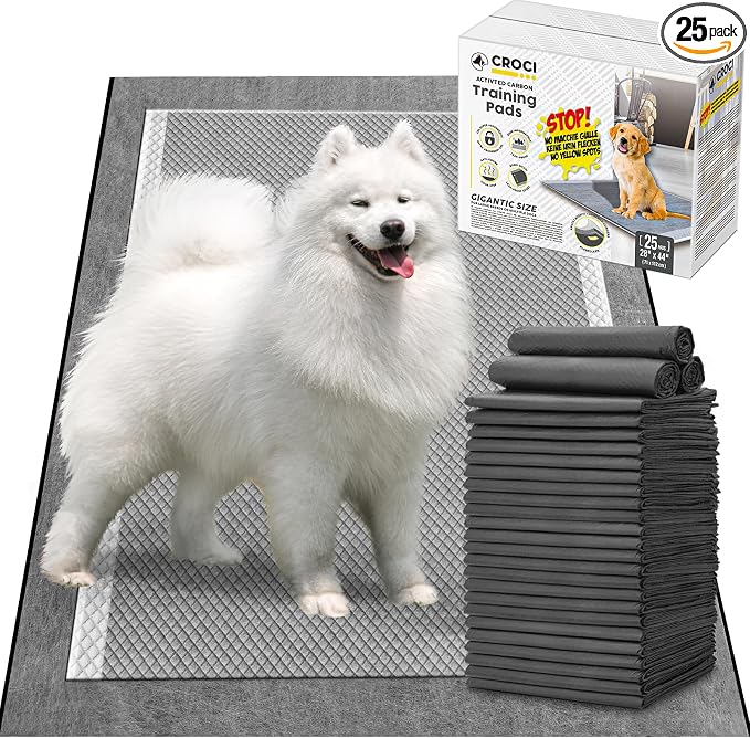 CROCI Charcoal Pee Pads for Dogs Odor Control Leak Proof XXL 28x44in 25Ct | Super Absorbent Puppy Pads with Adhesive Tabs, Heavy Duty, Dog Potty Training, Quick-Dry Surface, Disposable
