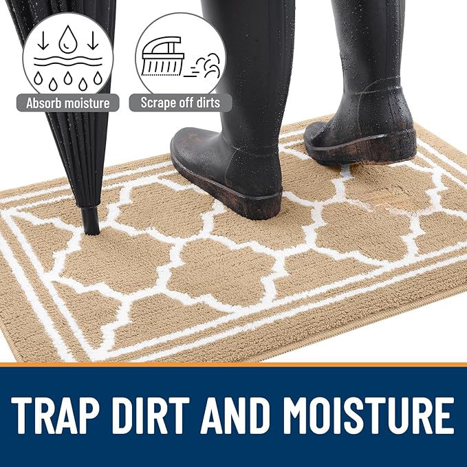 Buganda Indoor Door Mat, Dirt-Resistant and Absorbent Doormat, Anti-Slip, Low Profile Floor Mats for Inside Entryway, Front, and Back Door Entrance (48x32 Inches, Beige)