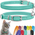 CollarDirect Leather Cat Collar with Bell - Kitten Collar, Small and Big Cat Collar for Boy Cats, Girl Cats with Safety Elastic Strap (Neck Fit 8"-11", Mint Green)