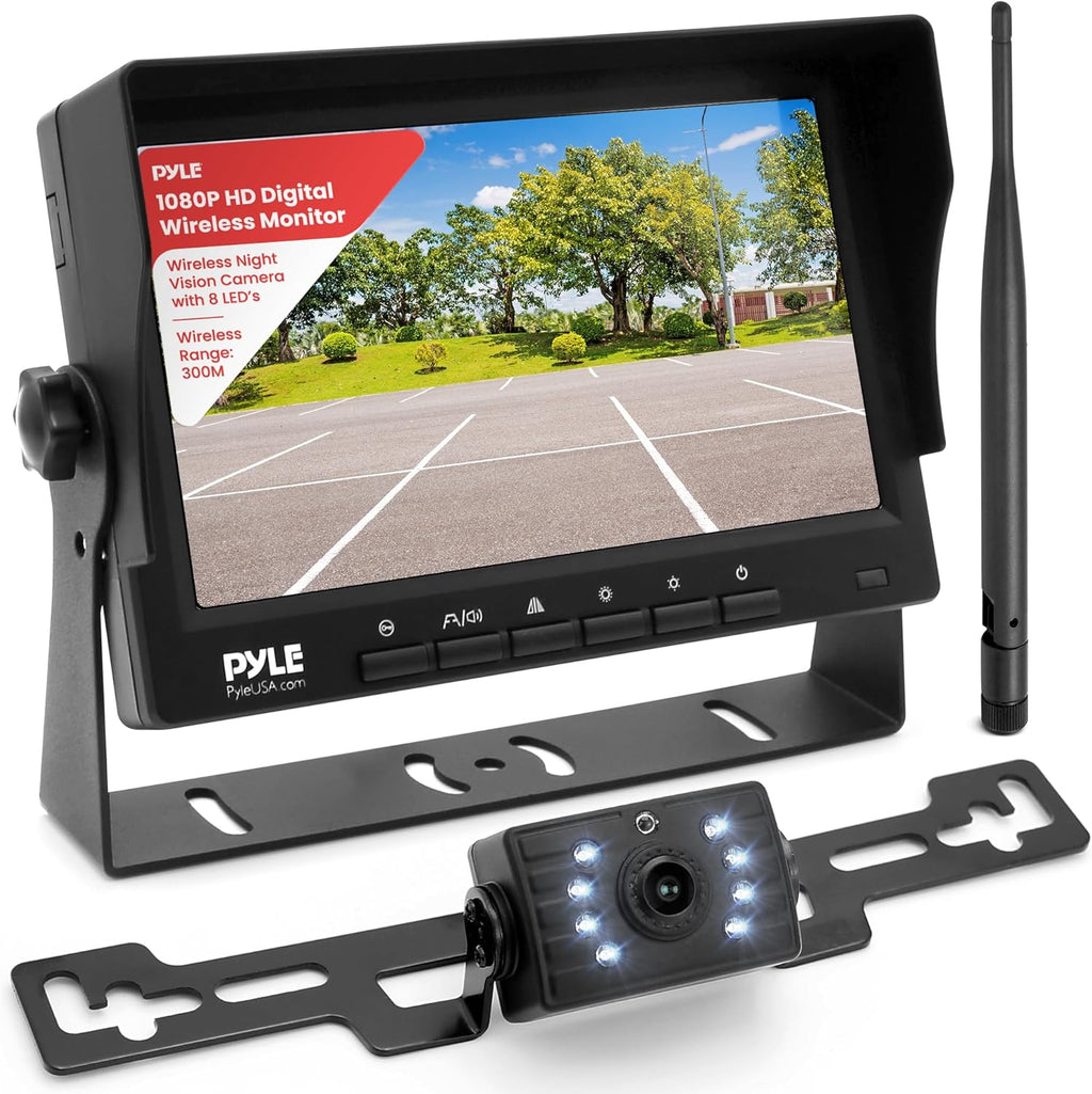Pyle 7??1080P HD Digital Wireless Monitor and Wireless License Plate Camera - Waterproof, Night Vision, Single Channel Visual Assistance Kit (12/24V for Bus, Truck, Trailer, Van, RV, Camper)