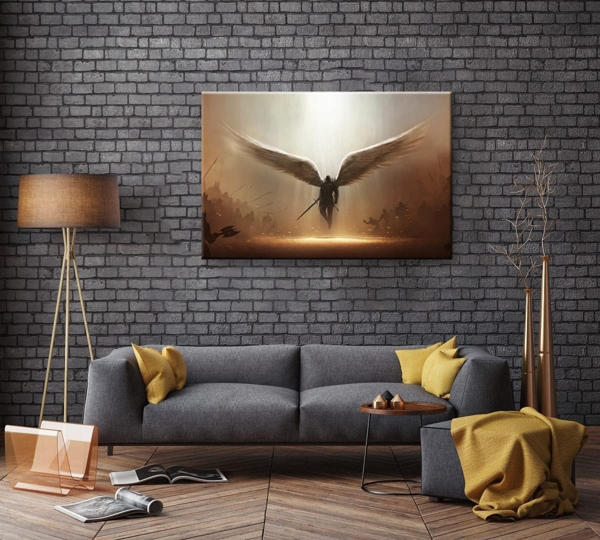 Fantasy Angel Stretched Canvas Wall Art for Living Room Bedroom Home Decoration,Abstract Anime Picture Print Painting Decor Artwork,Mysterious Wing Man Gallery Wrapped Gift,Inner Frame (32x48 Inches)