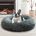 JOLLYVOGUE Calming Small Dog & Cat Bed for Indoor Cats - 20 inches Washable Donut Bed for Kittens & Puppies, Anti-Anxiety Round Fluffy Plush Pet Beds (Fits up to 15 lbs, Navy Grey)