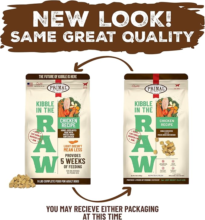 Primal Kibble in The Raw, Freeze Dried Dog Food, Chicken, Scoop & Serve, Made with Raw Protein, Whole Ingredient Nutrition, Crafted in The USA, Dry Dog Food 9 lb Bag