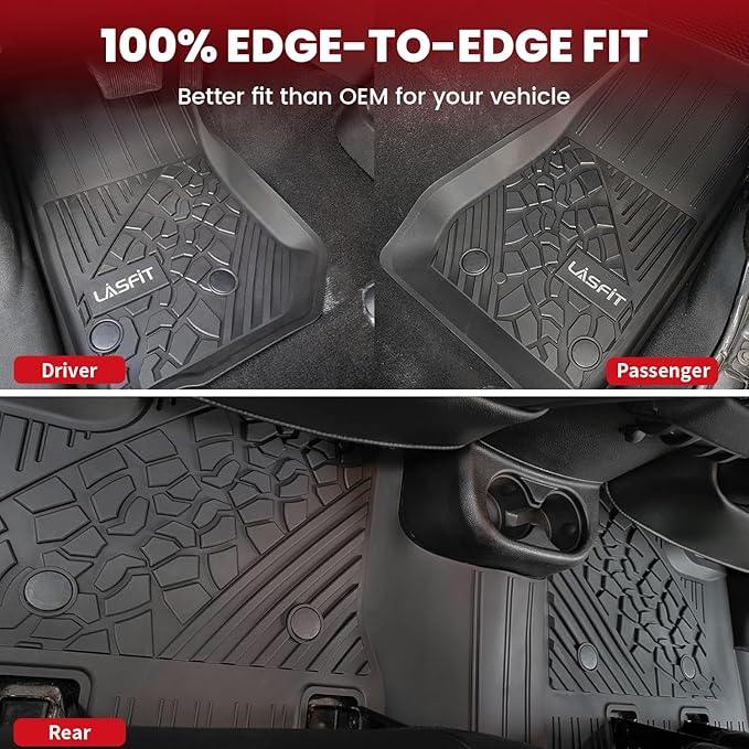 LASFIT Floor Mats for Jeep Wrangler JK 2014-2018 Unlimited 4-Door (NOT for JL or 2-Door) All Weather TPE Custom Fit Car Mats Floor Liners 1st & 2nd Row, Black