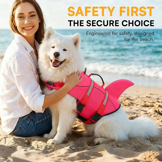 Dog Life Jacket High Flotation, Reflective Dog Life Vest for Swimming, Adjustable Dogs Life Preserver Rescue Handle Spring Summer Pool for Small, Medium, Large Dogs (Rosepink,XXL)
