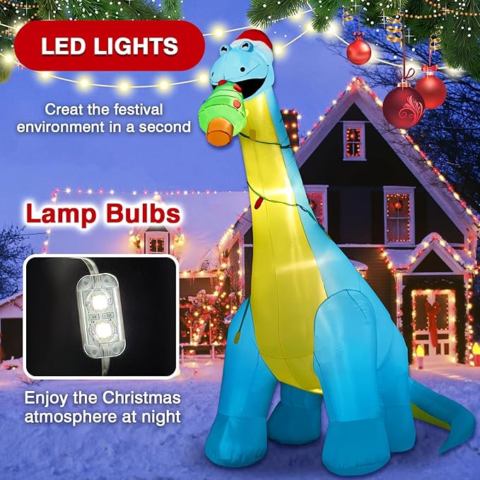 10 FT Christmas Inflatable Outdoor Decorations, Giant Christmas Dinosaur Blow up Yard Decor with Christmas Hat & Tree, Built-in LED Lights Xmas Holiday Decorations for Outside Lawn Garden Indoor