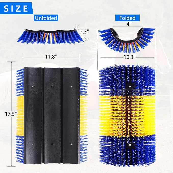 Extra Large Size Livestock Scratching Brush, Upgraded Horse/Goat/Cow/Cattle Scratcher Brush for Grooming, Itch Relief Horse Scratcher Brushes Kit with Two Sets of Mounting Screws(4-Pack,Yellow)