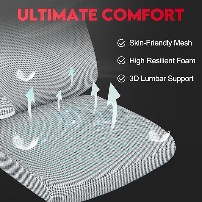 Ergonomic Office Chair - 400LB Comfy Desk Chairs with Adjustable Headrest and Lumbar Back Support, Mesh Computer Chairs with Wheels and Arms for Home Office, Study, Bedroom and Dorm (04grey)