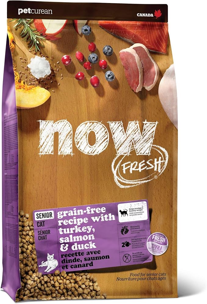 Now Fresh Grain-Free Senior Dry Cat Food with Turkey, Salmon & Duck, Premium Kibble Made with Real Meat & Fish, Chicken-Free Recipe, Supports Healthy Weight Management, 8 lb Bag