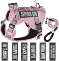 Service Dog Tactical Vest Harness and Leash Set Medium Sized Dog Emotional Support- Tactical Dog Harness Training Collar with Name (Pink, S)