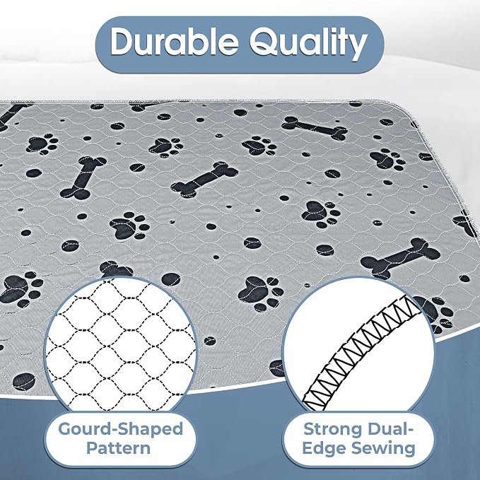 Washable Dog Pee Pads 2 Packs 48’’ x 48’’ Reusable Puppy Pads Waterproof with Non Slip Bottom, Heavy Absorbent Puppy Training Pads for Indoor Use