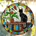 Cat Sun Catcher Stained Glass Window Hanging 9.8'', Book Lover Gifts for Women Book Wall Decor Handmade Sun Catcher Black Cat Sitting On Bookshelf Decoration for Home Room Housewarming Gifts