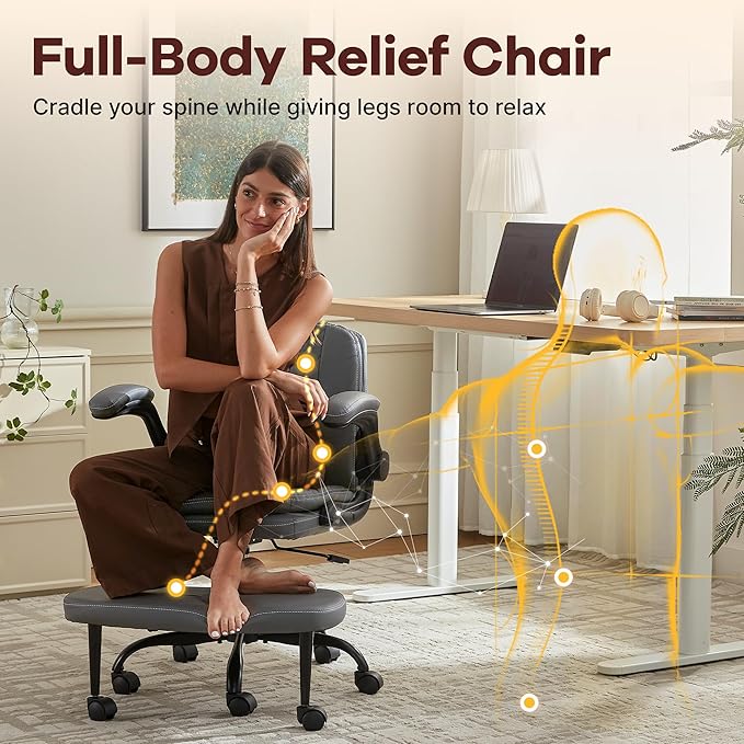 Cross Legged Office Chair: ADHD Criss Cross Desk Chair with Wheels & Stretchable Rotating Footrest - Height Adjustable Wide Yoga Kneeling Meditation Chair with Flip-up Armrests Back Support