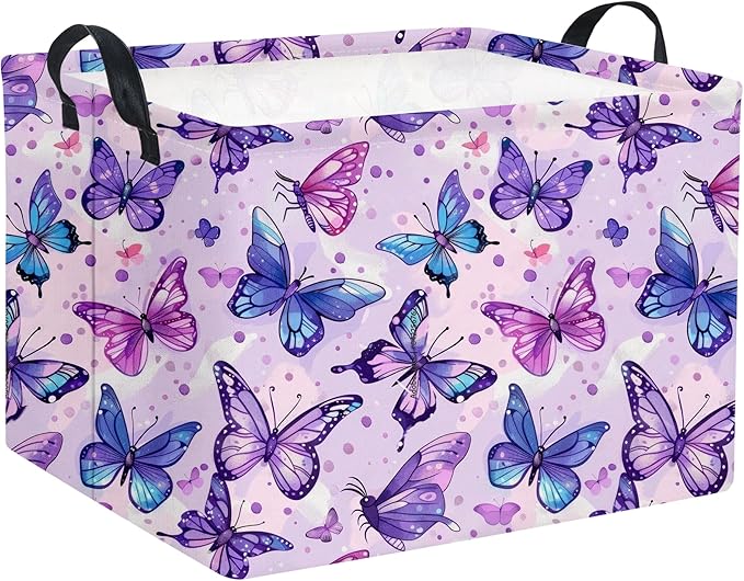 HIYAGON Rectangular Butterfly Basket Baby Storage Basket Storage Bin Organizer Box Room Decor(Purple Butterfly)