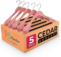 Cedar Hangers for Closet - 5 Pack Extra Wide Wooden Hangers for Suits, Coat, Dress, Jacket, Clothes Storage - Non Slip Foam Padded Pant Bar with 360° Swivel Hook, Aromatic American Cedar Wood
